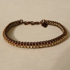 Stella & Dot Clear Crystal Copper Gold Tone Art Deco Style Chain Bracelet